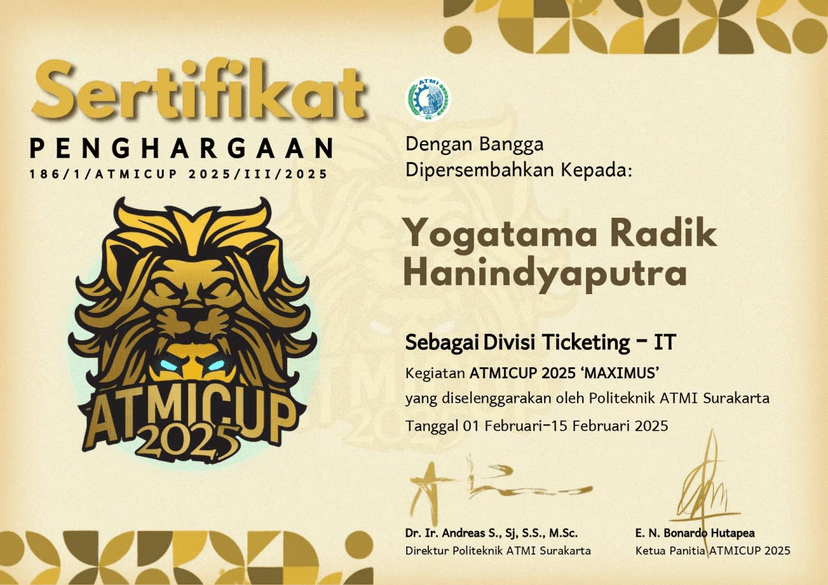 ATMICUP 2025 Ticketing Certificate | IT Team Member certificate